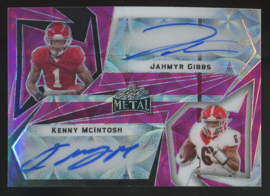2023 Leaf Metal Jahmyr Gibbs/Kenny McIntosh RC Pink Dual Auto 1/1 #DA-13