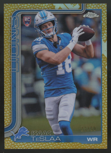 2025 Topps Chrome Isaac TeSlaa RC Football Leather Gold /50 #320