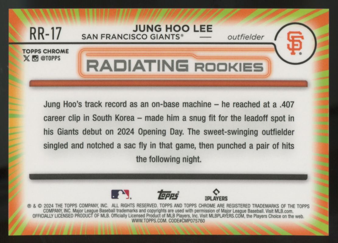 2024 Topps Chrome Jung Hoo Lee RC Radiating Rookies #RR-17