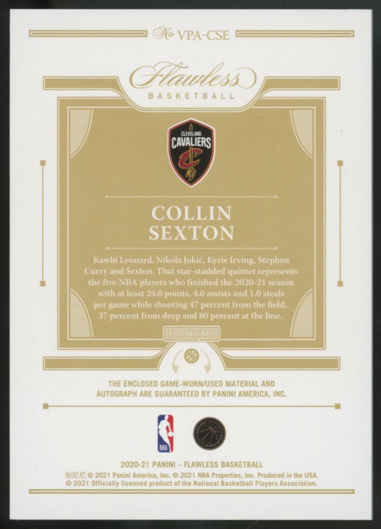 2020-21 Flawless Collin Sexton Vertical Patch Auto /25 #VPA-CSE