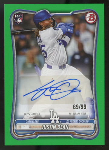 2026 Bowman Justin Dean RC Green Border Auto /99 #PRV-JD