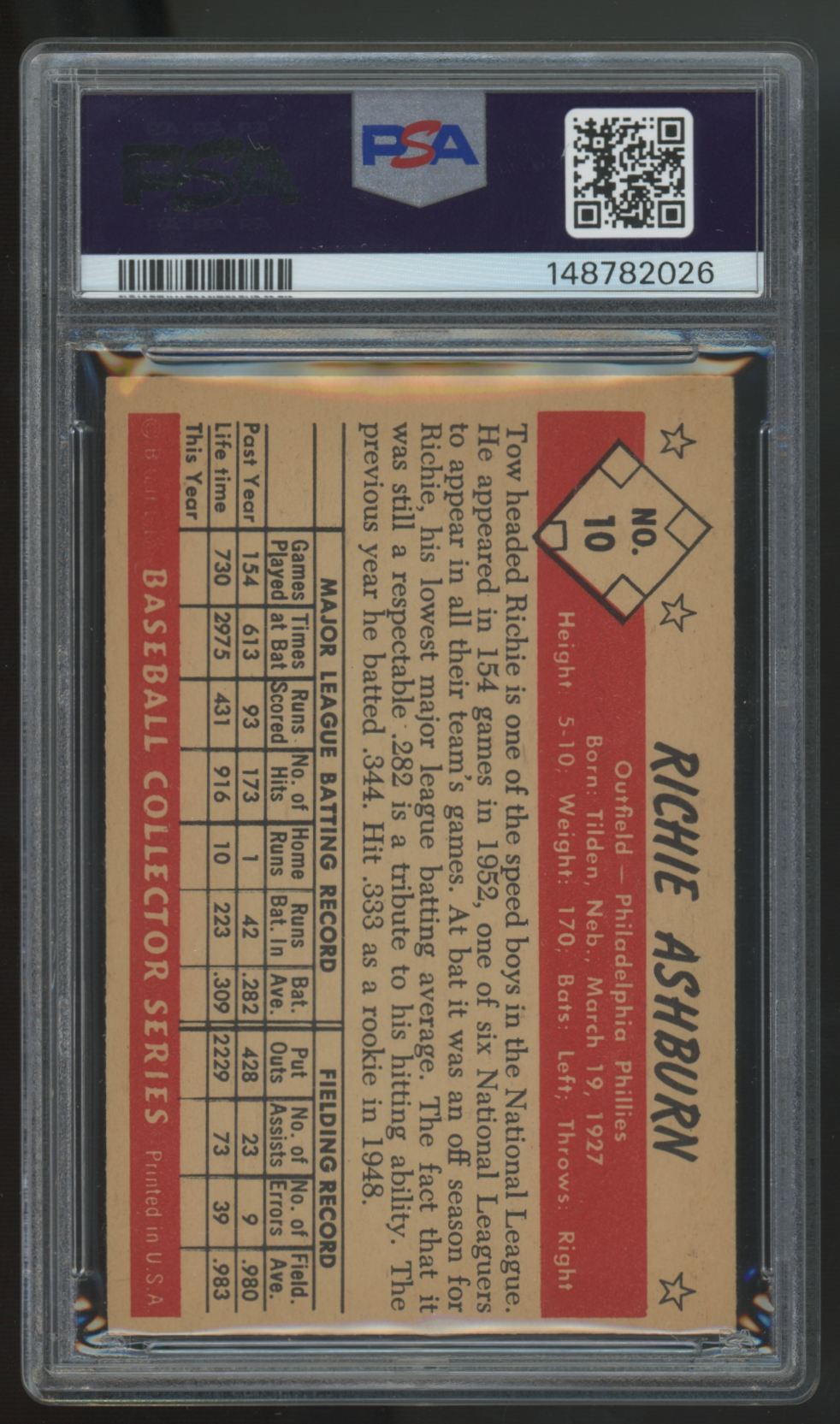 1953 Bowman Color Richie Ashburn #10 PSA 5