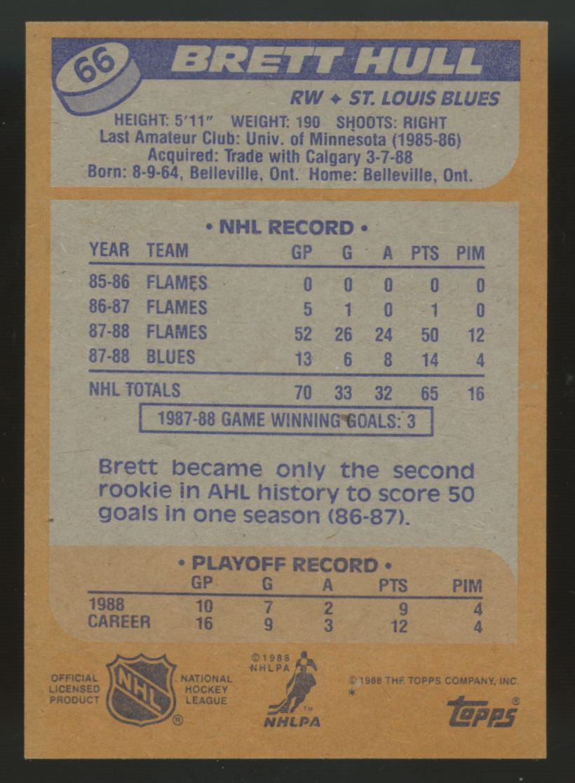 1988-89 Topps Brett Hull RC #66 NM-MT "B"