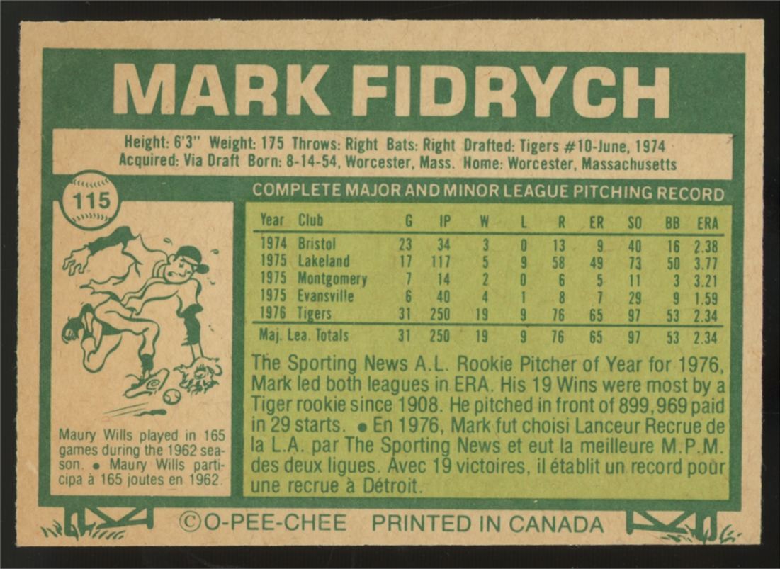 1977 O-Pee-Chee Mark Fidrych RC #115 NM