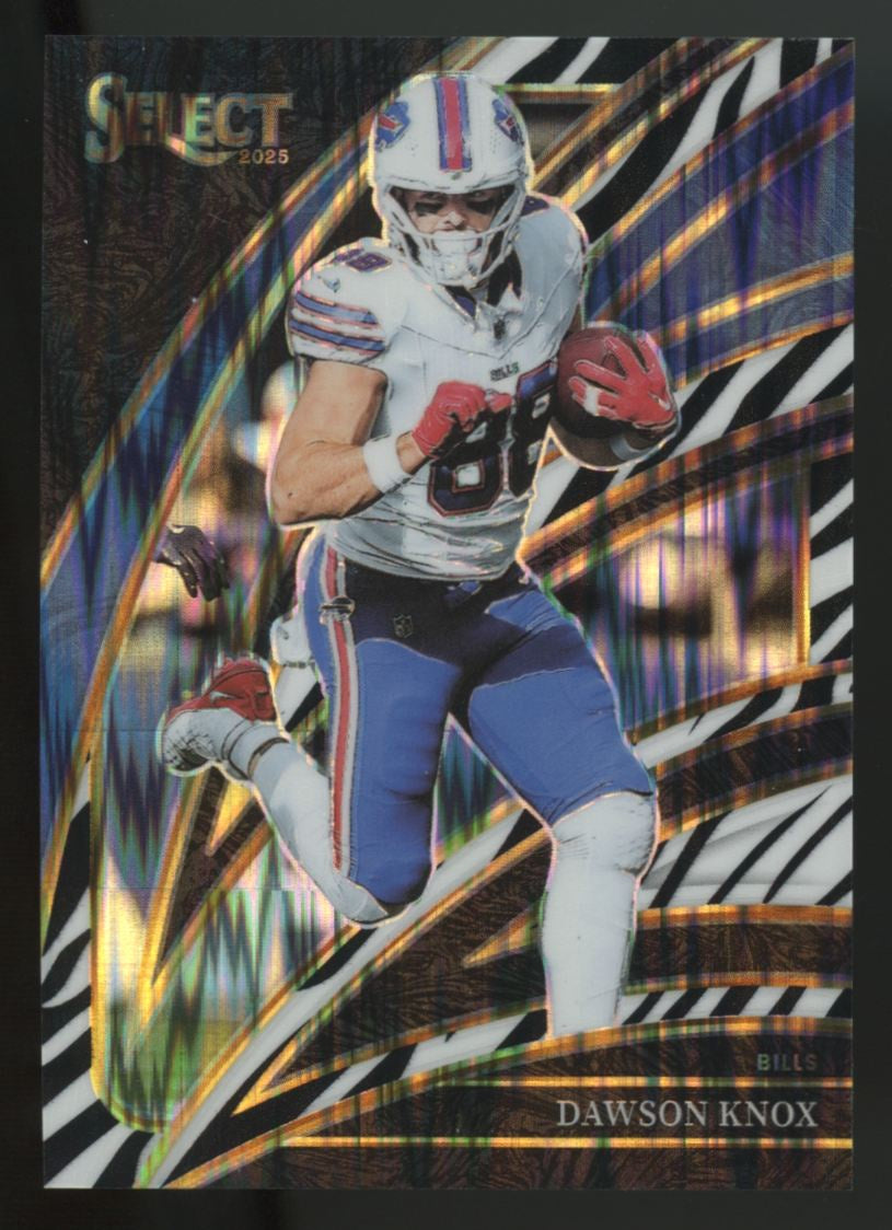 2025 Panini Select Dawson Knox Club Level Zebra Shock Prizm SSP #286