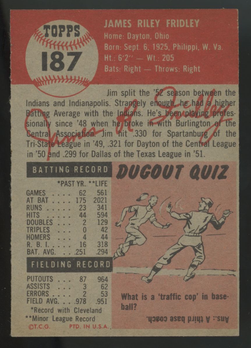 1953 Topps Jim Fridley #187 EX/MT