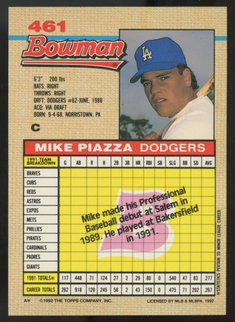 1992 Bowman Mike Piazza RC #461 "A"