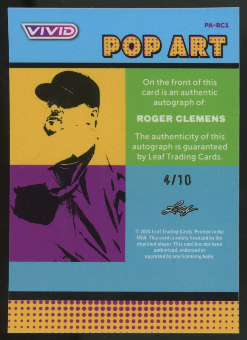 2024 Leaf Vivid Roger Clemens Pop Art Auto /10 #PA-RC1