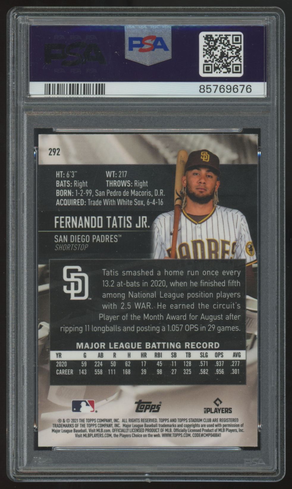2021 Stadium Club Chrome Fernando Tatis Jr. 1991 Variation #292 PSA 10 *676