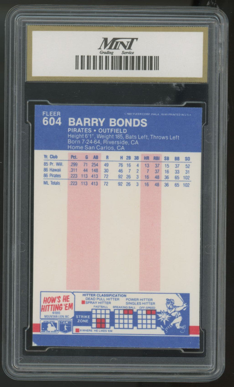 1987 Fleer Barry Bonds RC #604 MGS 10