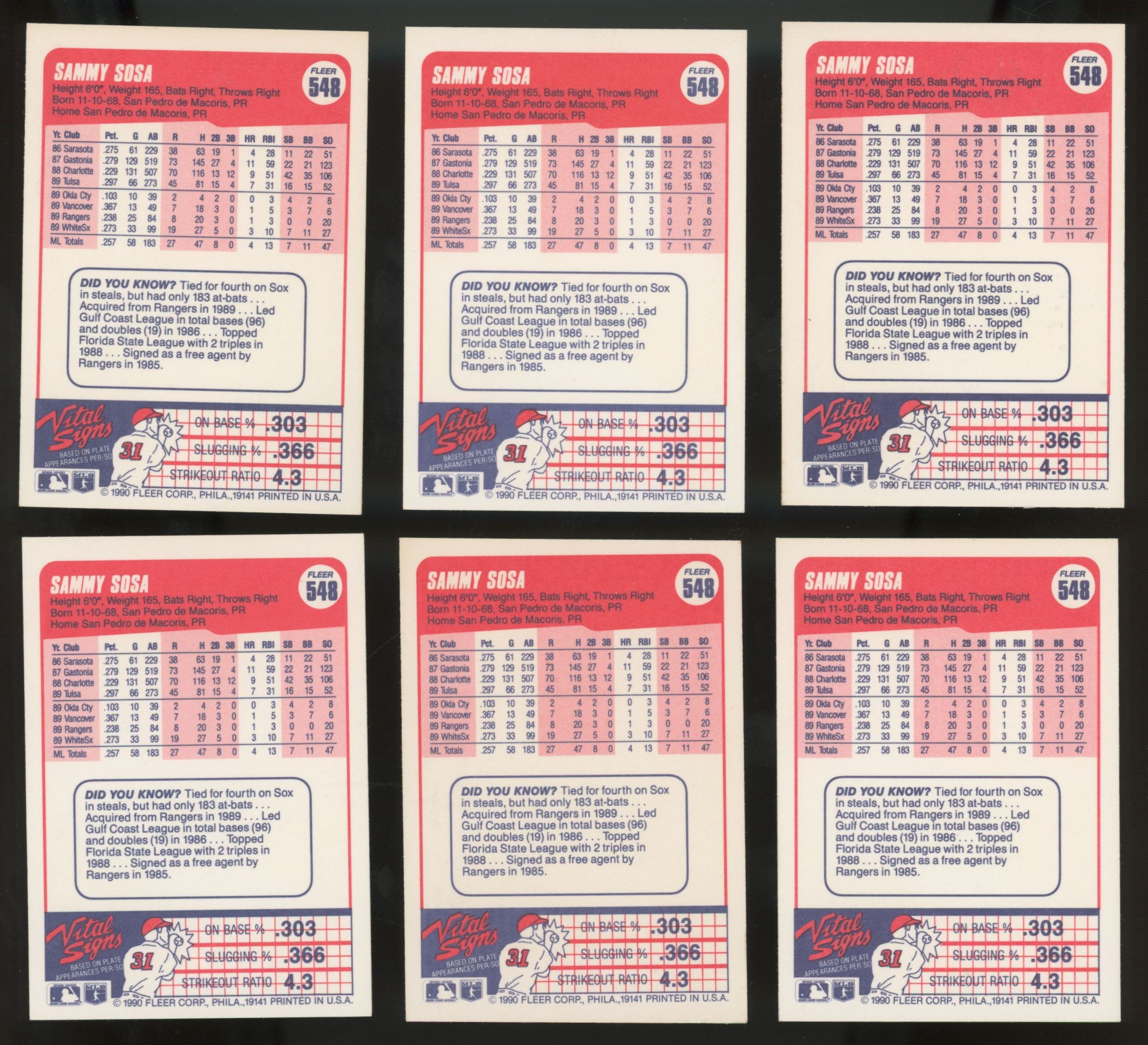 1990 Fleer Sammy Sosa RC #548 (Lot of 25)