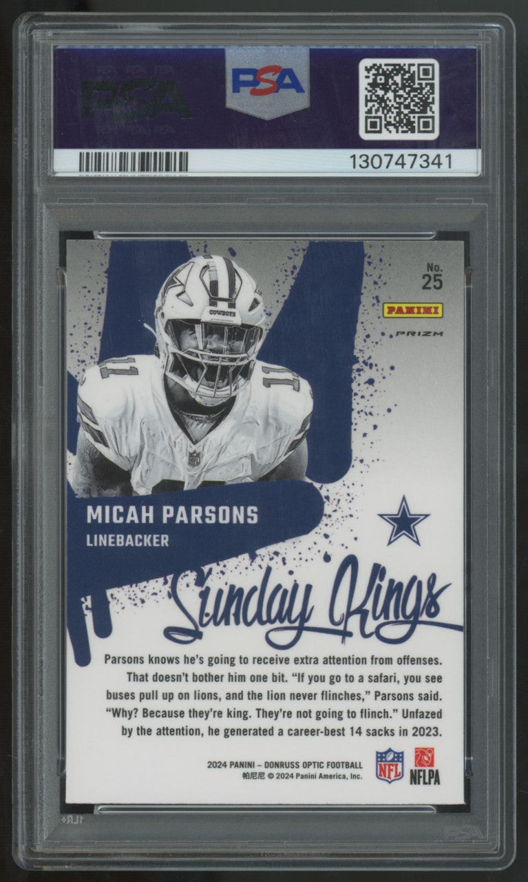 2024 Panini Donruss Optic Micah Parsons Sunday Kings SSP #25 PSA 10