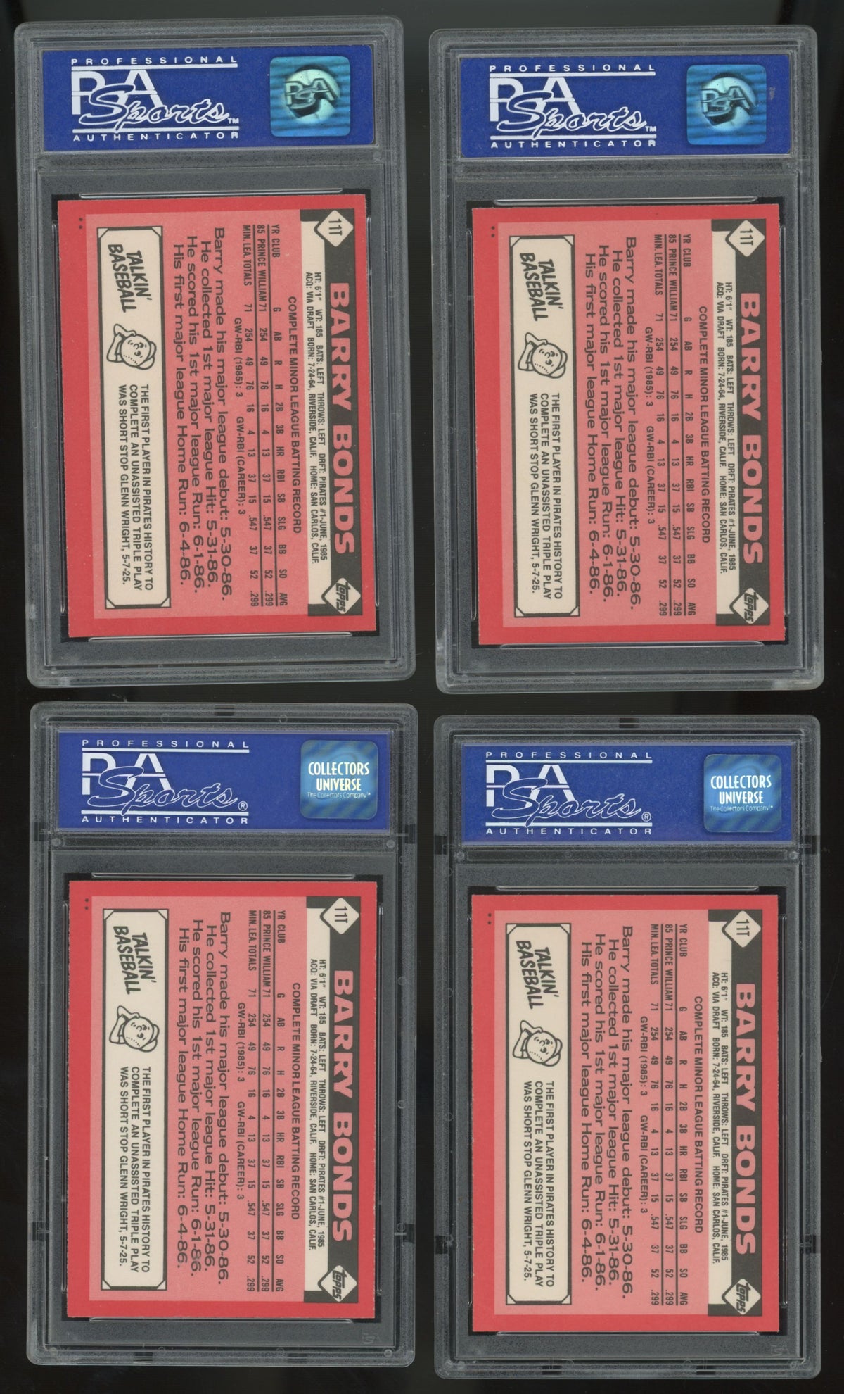 1986 Topps Traded Barry Bonds RC #11T PSA 8 (Lot Of 10) "A"