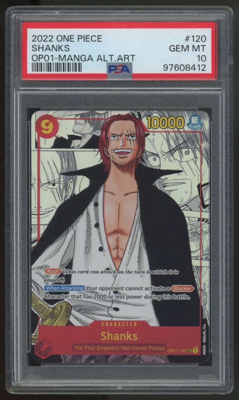 2022 One Piece Shanks OP01 Romance Dawn English Manga Alt Art #120 PSA 10