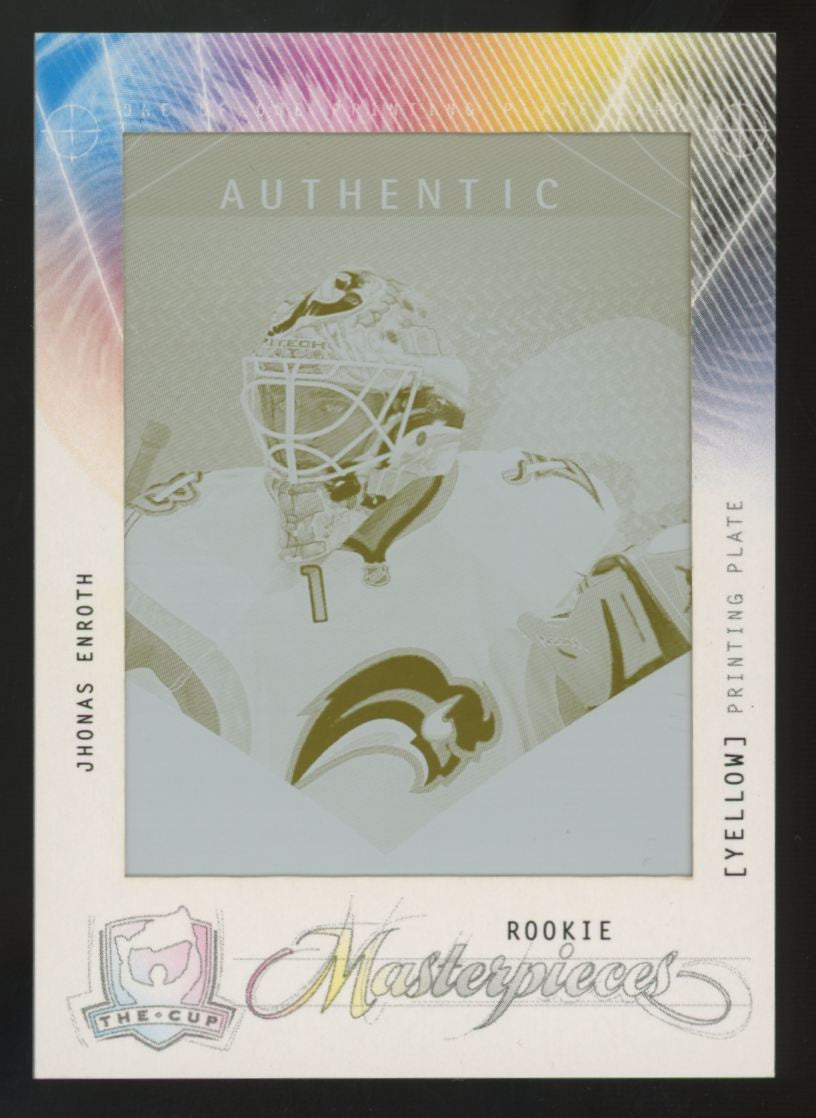2009-10 UD The Cup Jhonas Enroth RC Masterpiece Yellow Printing Plate 1/1