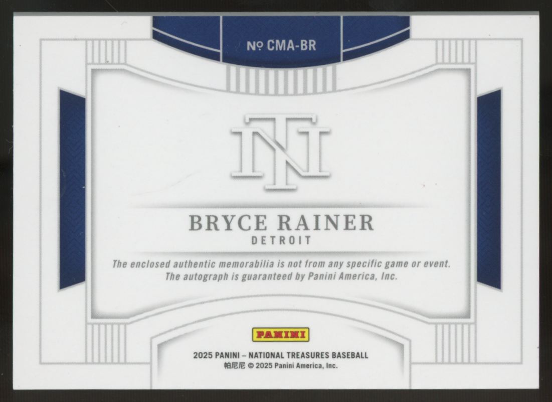 2025 Panini National Treasures Bryce Rainer Colossal Patch Auto /25 #CMA-BR