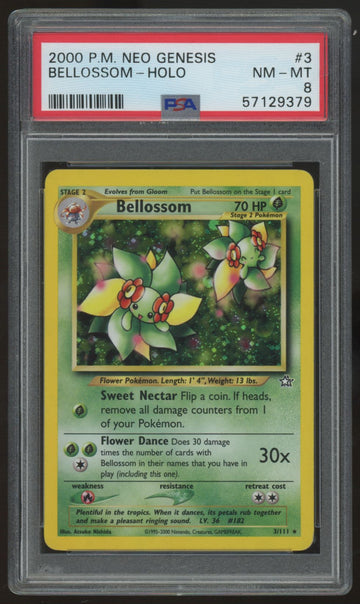 2000 Pokemon Bellossom Neo Genesis Unlimited Holo #3 PSA 8