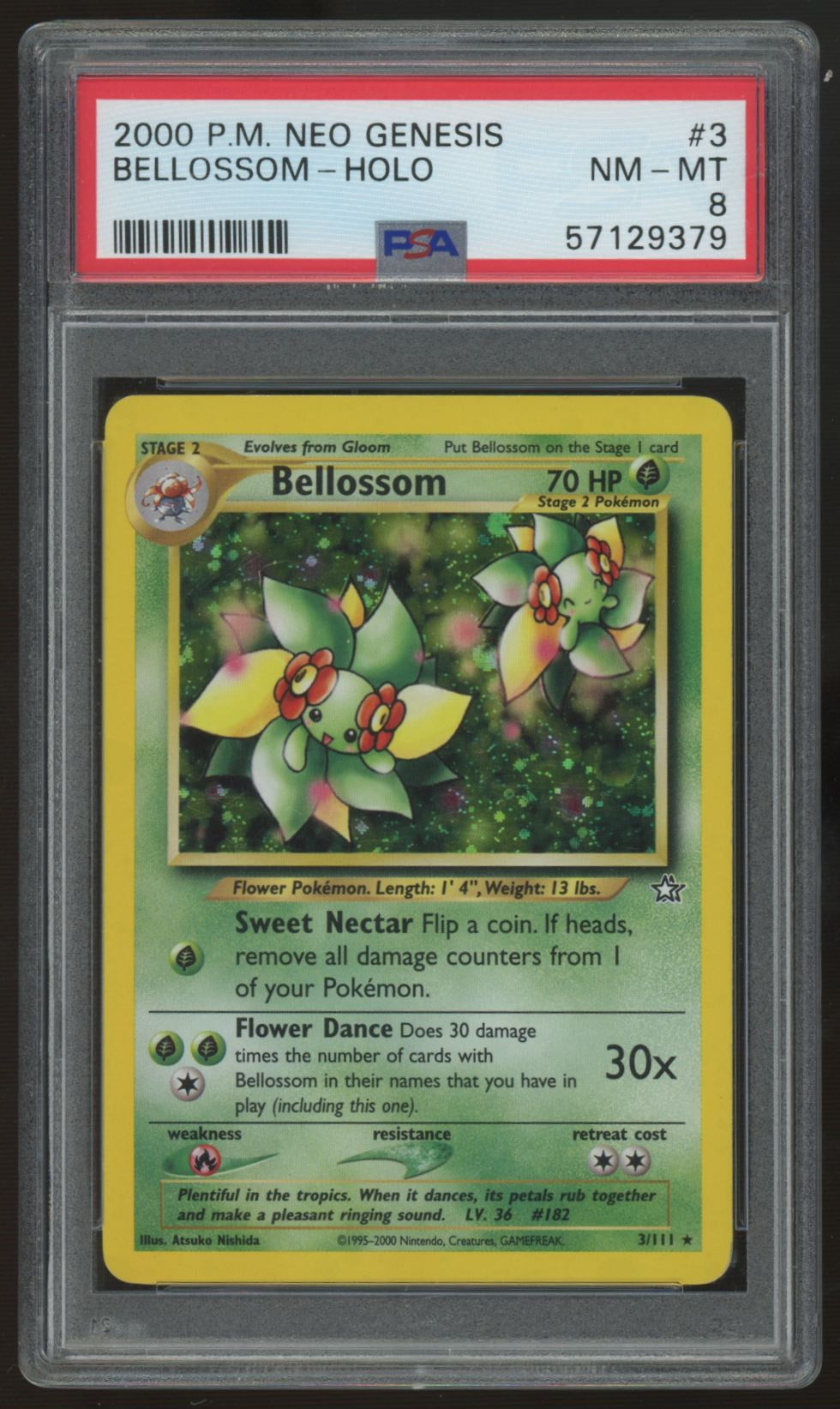 2000 Pokemon Bellossom Neo Genesis Unlimited Holo #3 PSA 8