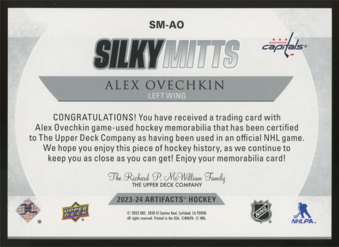 2023-24 Upper Deck Artifacts Alex Ovechkin Silky Mitts Patch #SM-AO