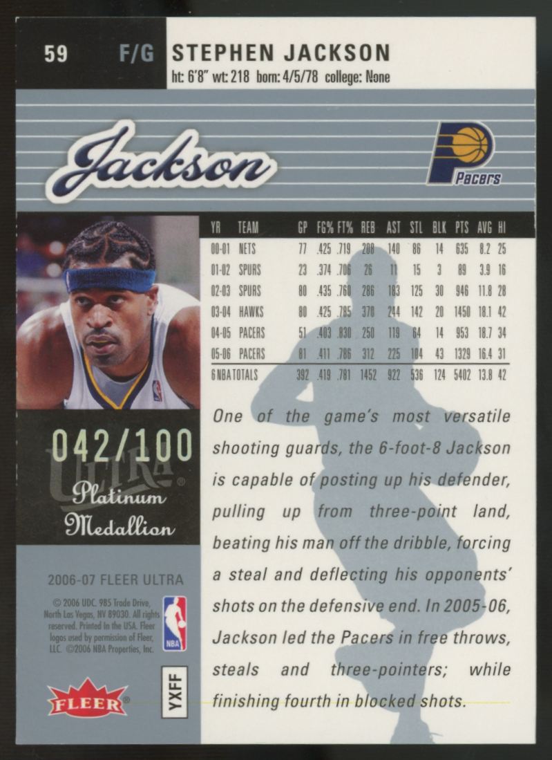 2006-07 Fleer Ultra Stephen Jackson Platinum Medallion /100 #59