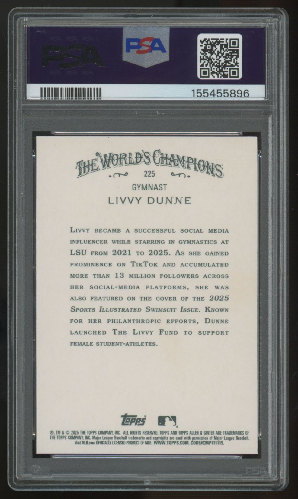 2025 Topps Allen & Ginter Livvy Dune #225 PSA 10