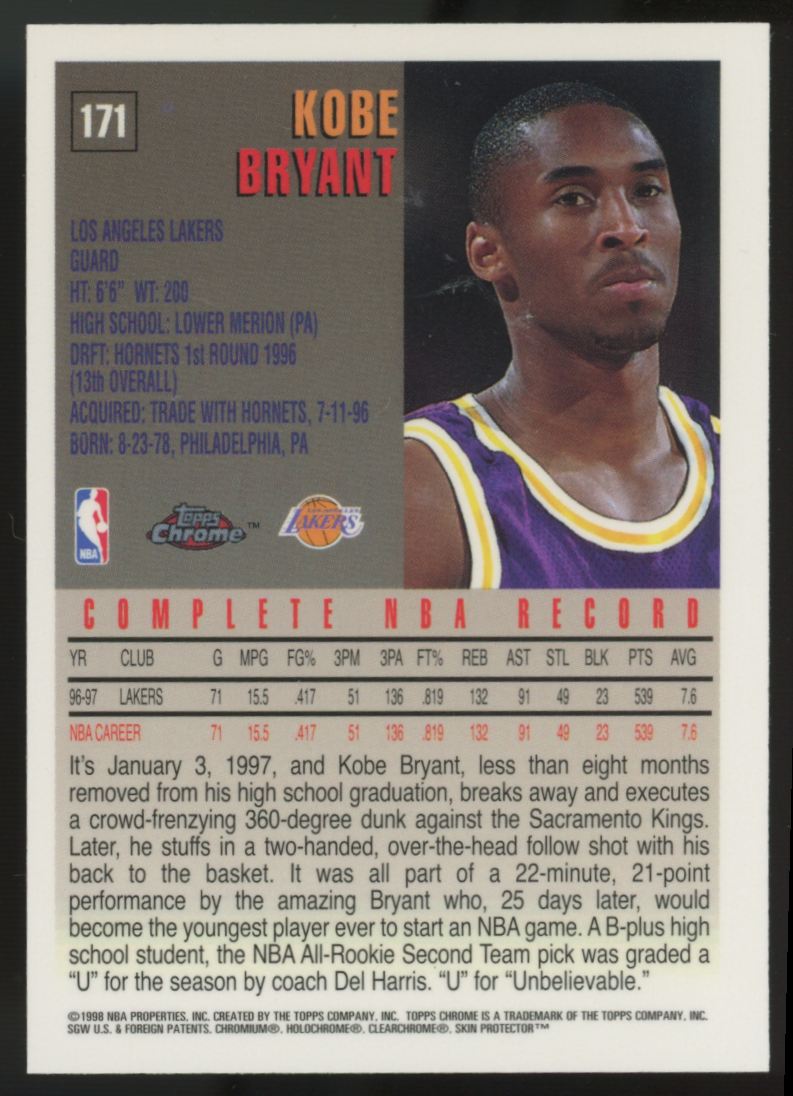 1997-98 Topps Chrome Kobe Bryant #171 "D"
