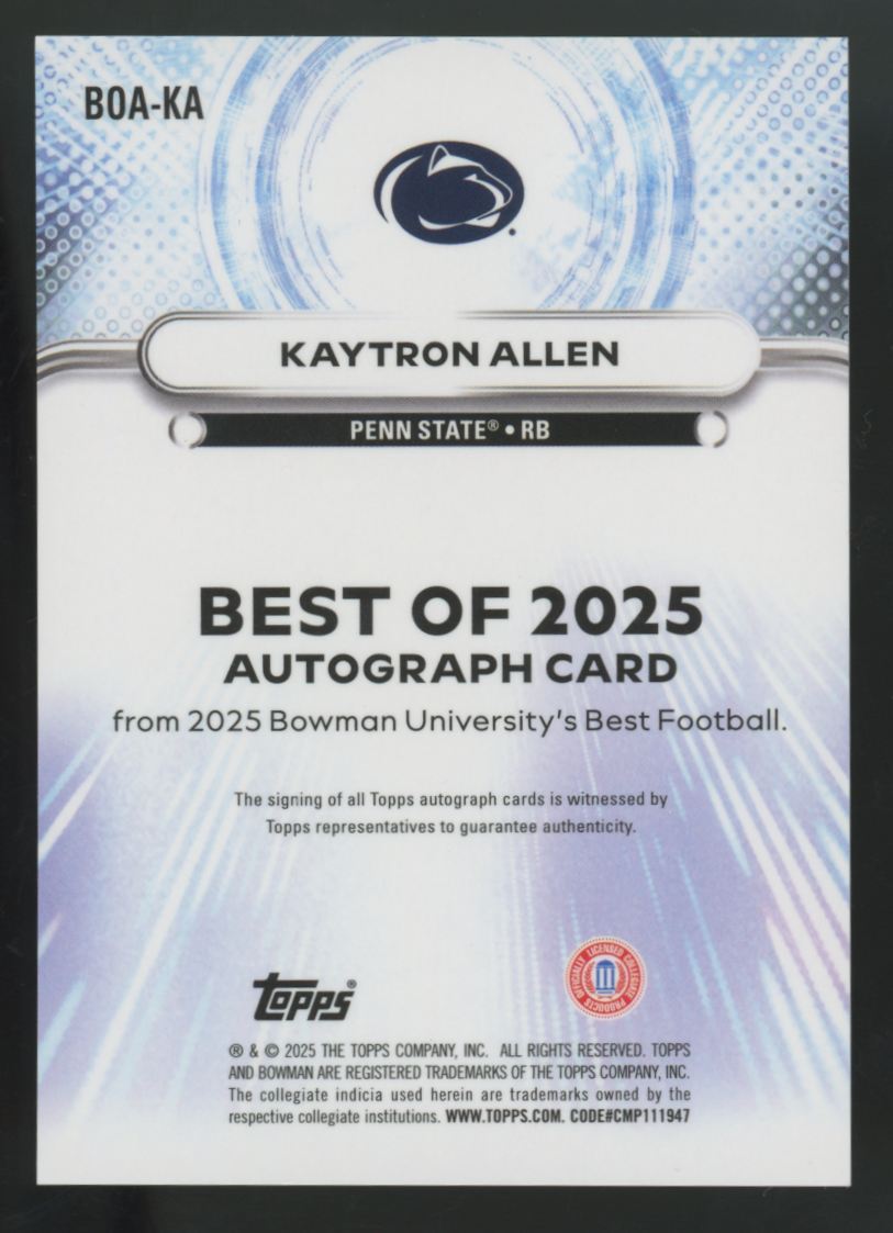 2025 Bowman's Best University Kaytron Allen Blue Best Of '25 Auto /150 #BOA-KA