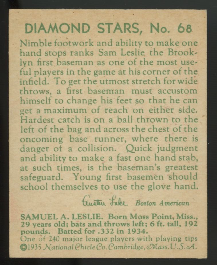 1935 National Chicle "Sam" Leslie Diamond Stars #68 EX