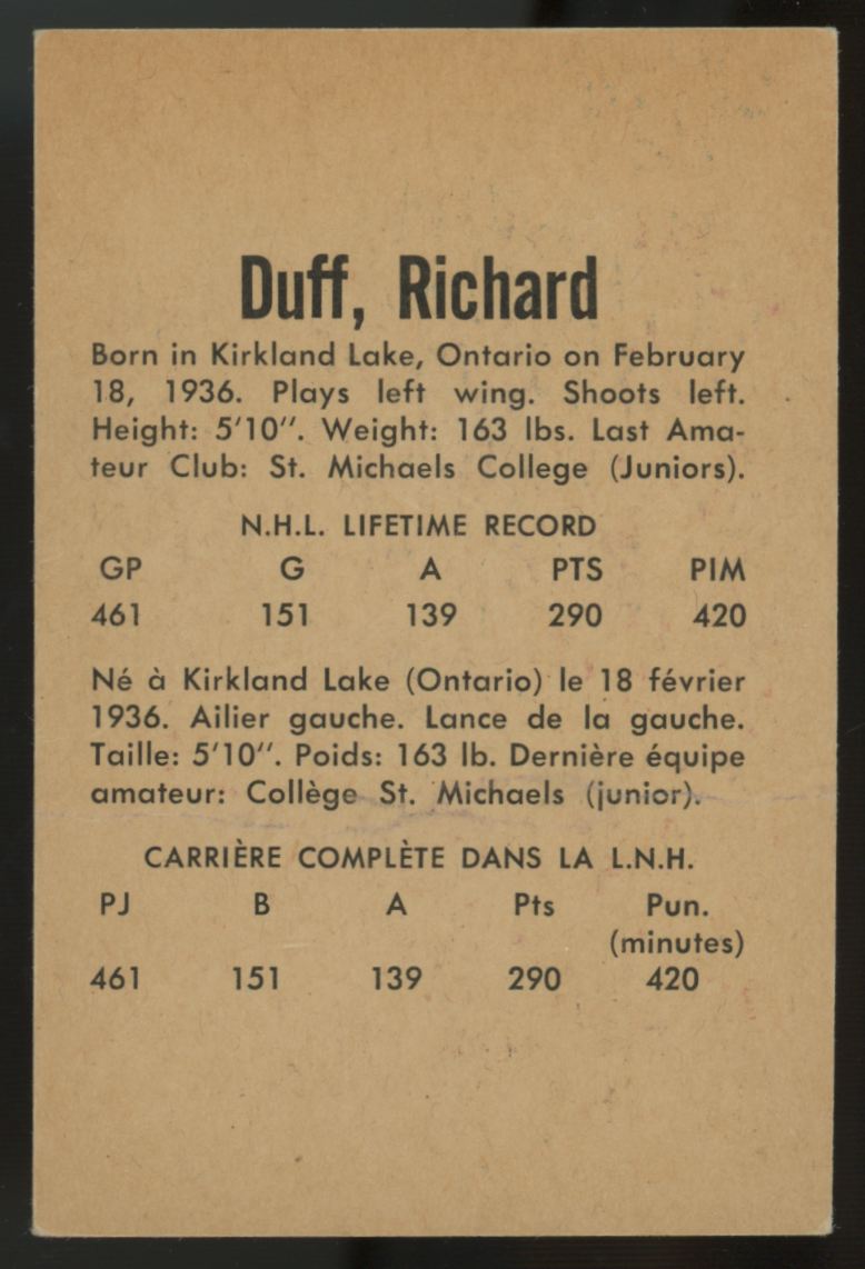 1962-63 Parkhurst Dick Duff #2 Good (Crease)