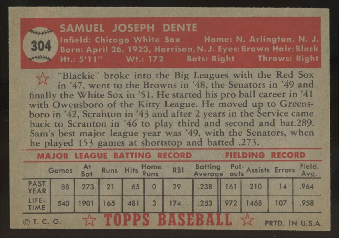 1952 Topps Sam Dente #304 EX-MT