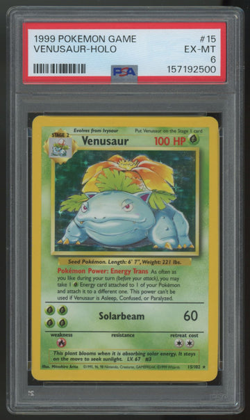 1999 Pokemon Venusaur Base Set Unlimited Holo #15 PSA 6 (C)
