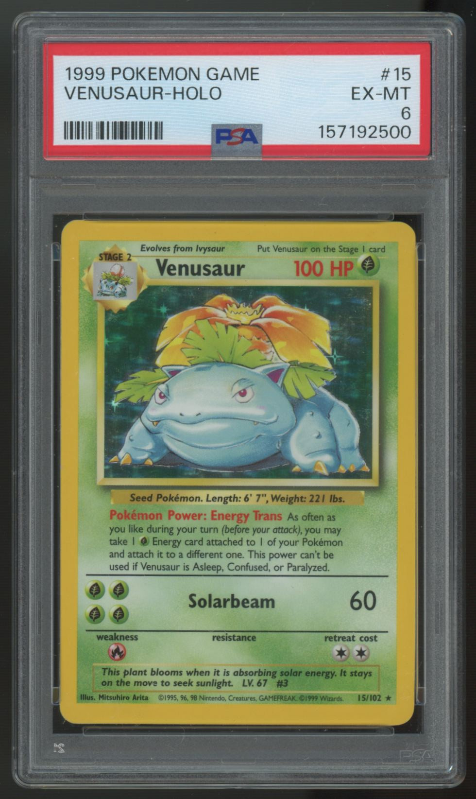 1999 Pokemon Venusaur Base Set Unlimited Holo #15 PSA 6 (C)