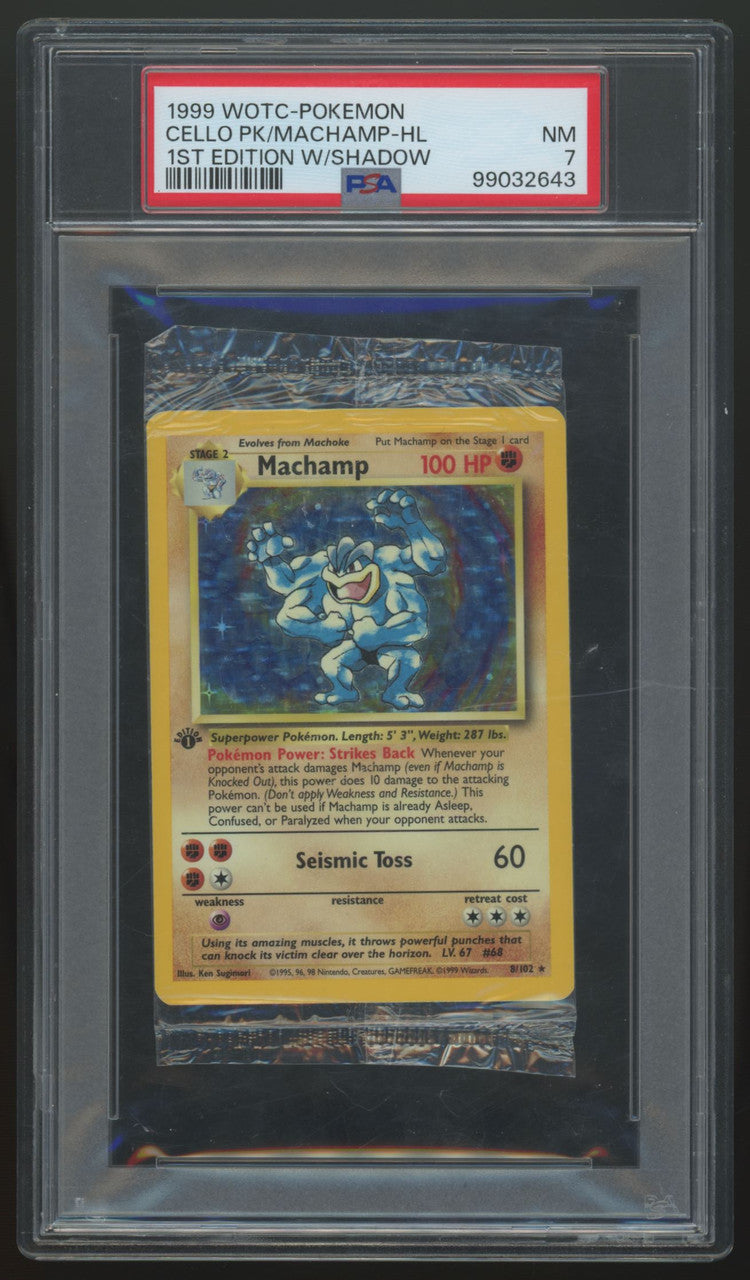 1999 Pokemon Machamp Base Set Cello Pack 1st Edition #8 PSA 7