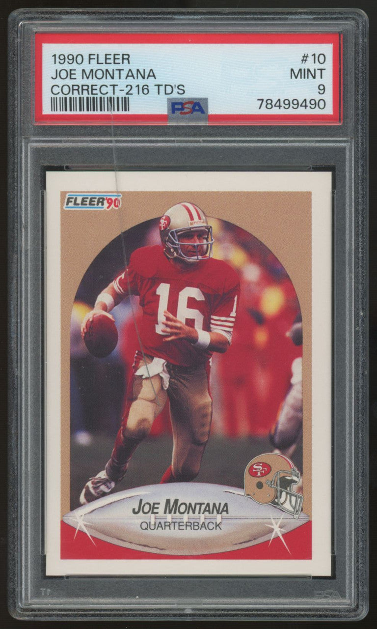 1990 Fleer Joe Montana Correct-216 TD's #10 PSA 9 (Cracked Slab)