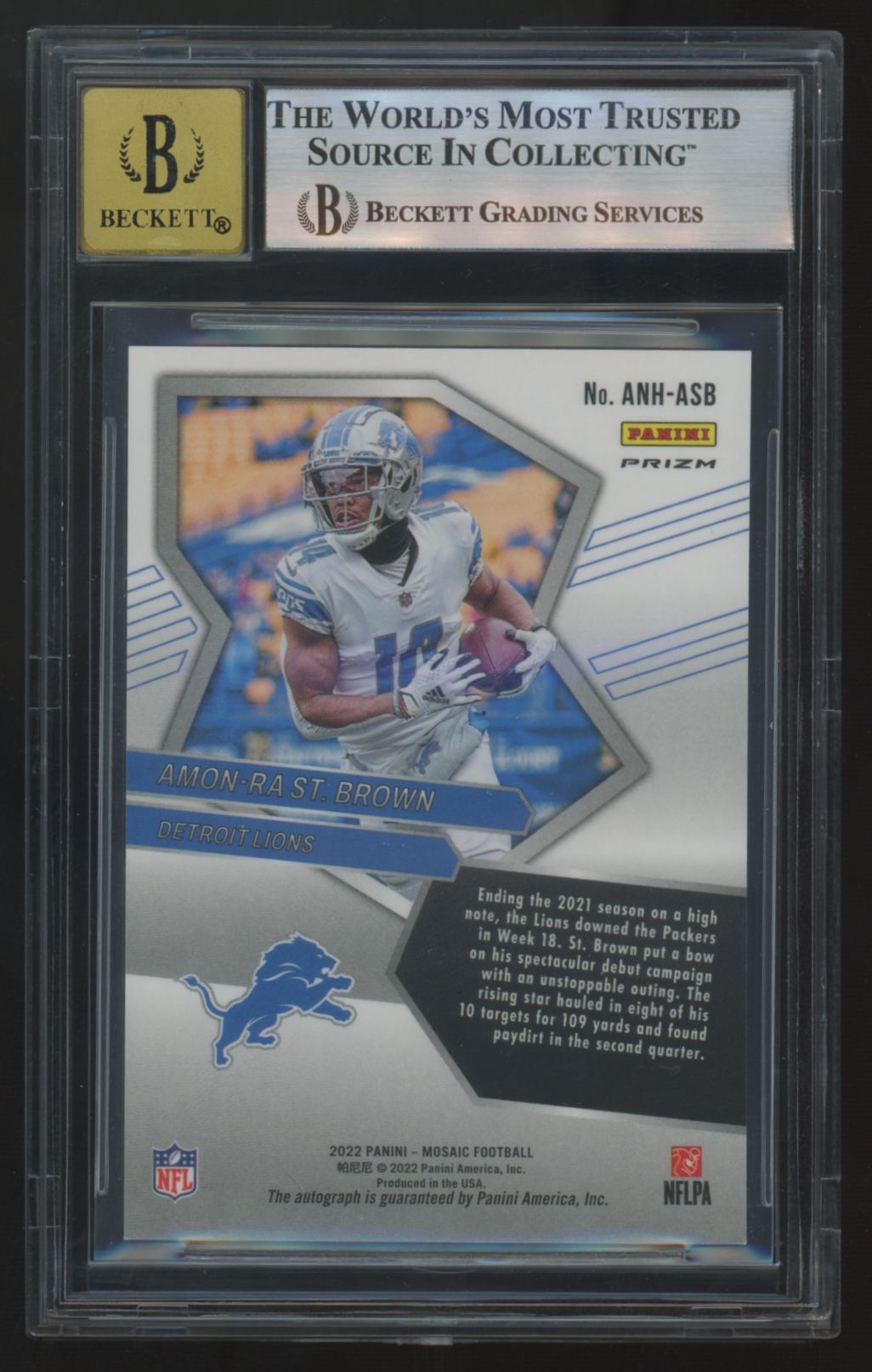 2022 Panini Mosaic Amon-Ra St. Brown No Huddle Auto #ANH-ASB BGS 9 10
