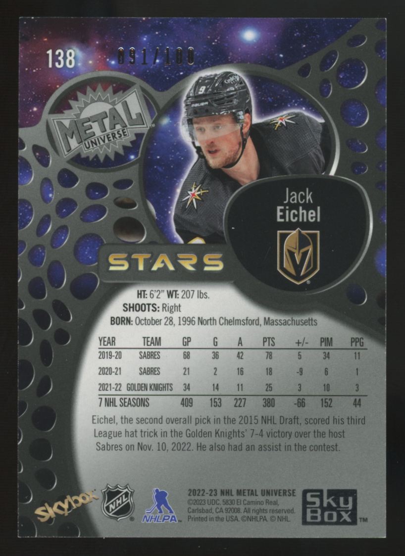 2022-23 Skybox Metal Jack Eichel Red Stars Precious Metal Gems /100 #138