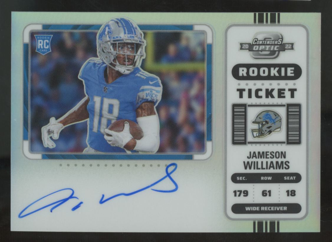 2022 Panini Contenders Optic Jameson Williams RC Silver Rookie Ticket Auto #124