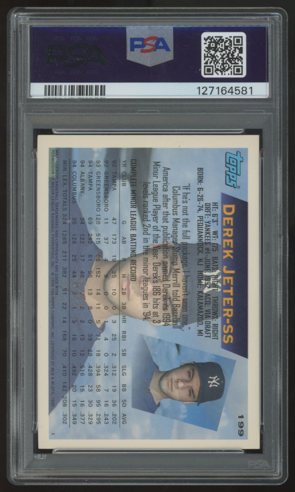1995 Topps Derek Jeter Future Stars Auto #199 PSA Authentic