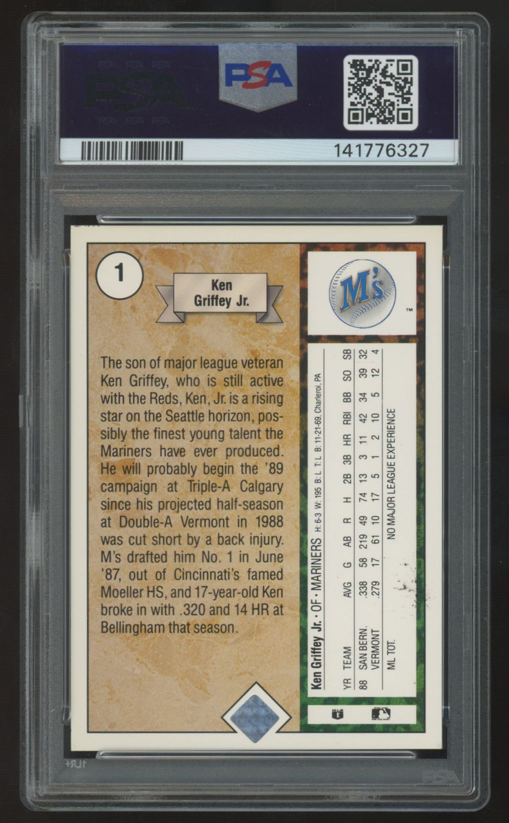 1989 Upper Deck Ken Griffey Jr. RC #1 PSA 6 *327