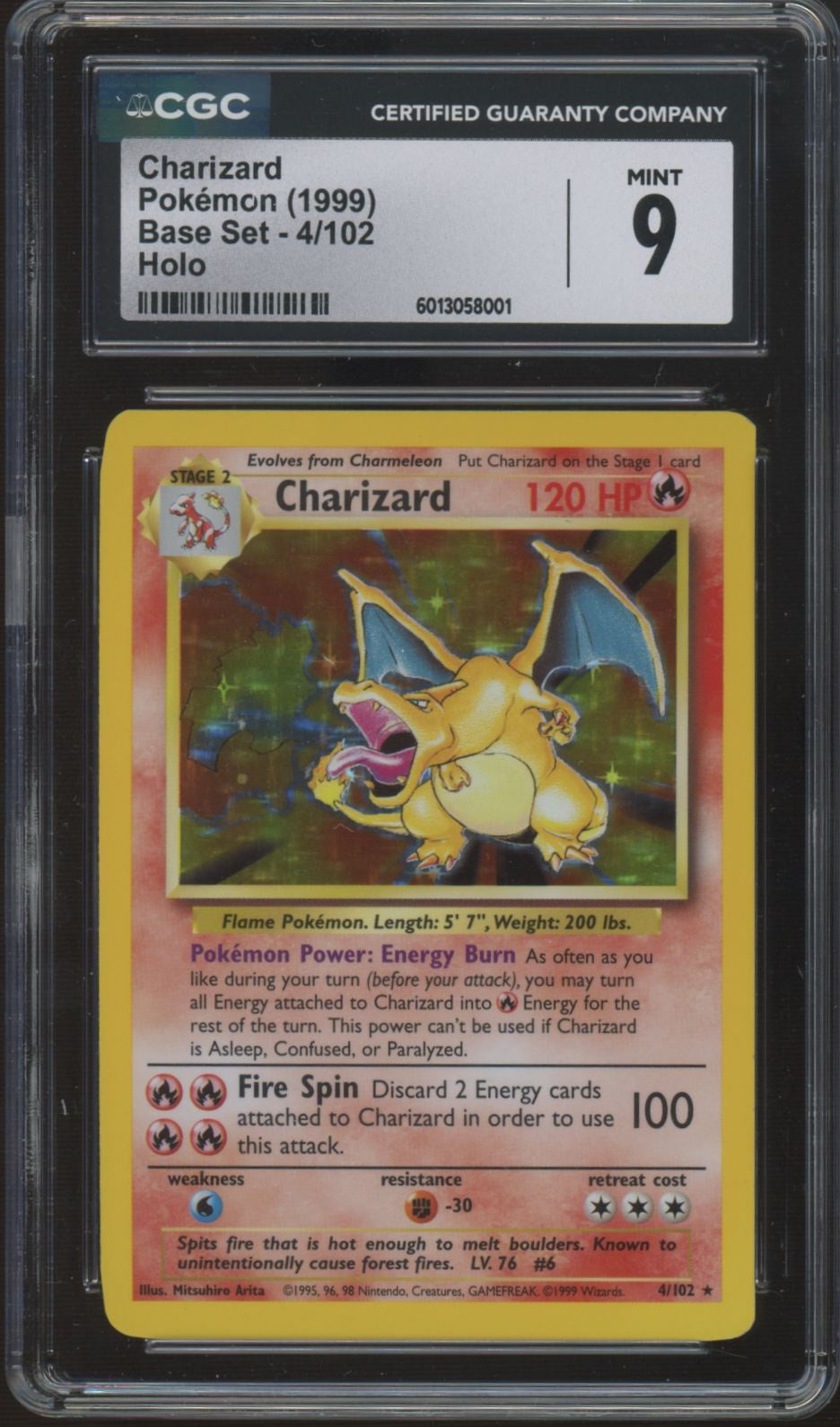 1999 Pokemon Charizard Base Set Unlimited Holo #4 CGC 9