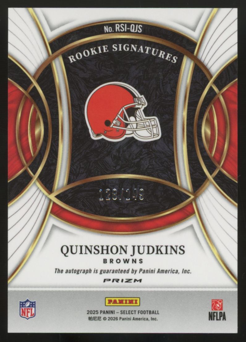 2025 Panini Select Quinshon Judkins RC Signatures Blue Prizm Auto /149 #RSI-QJS