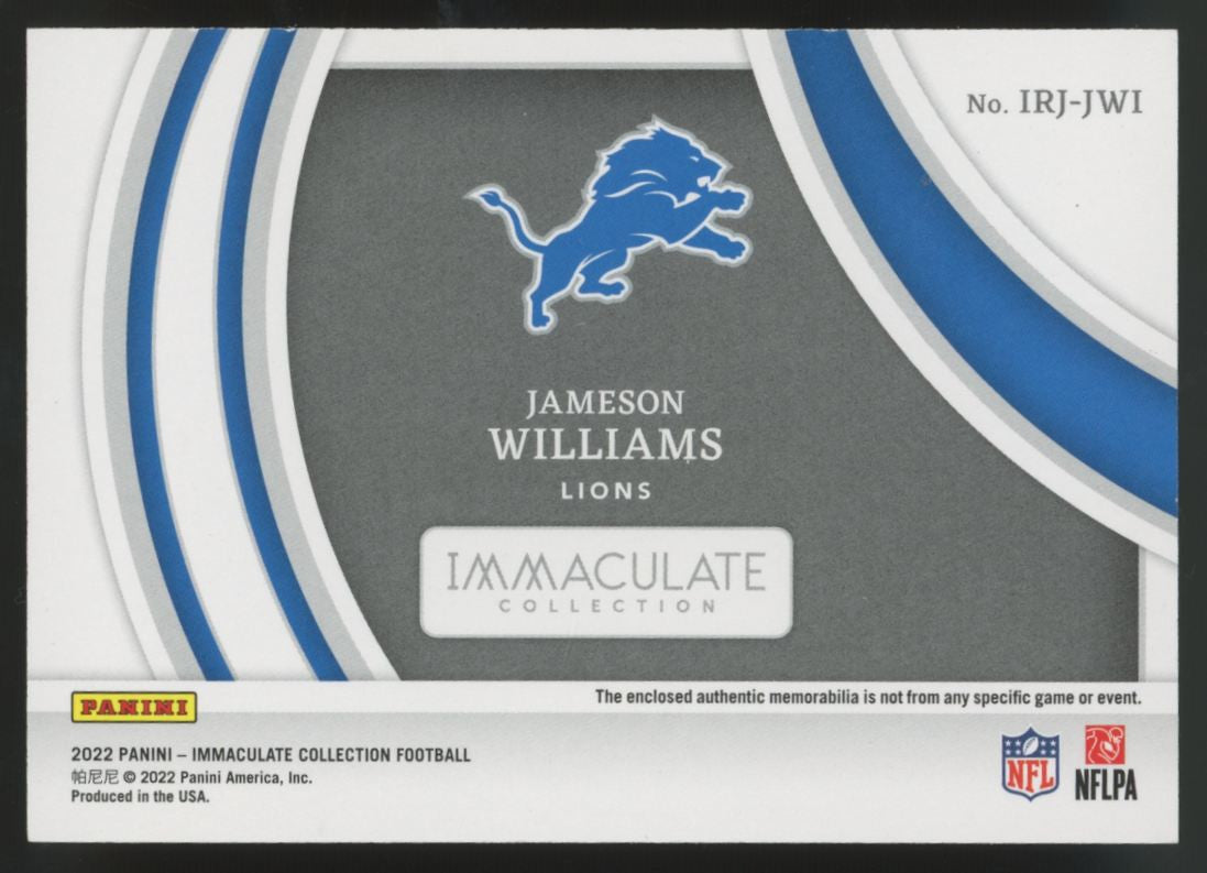 2022 Panini Immaculate Collection Jameson Williams RC Patch /10 #IRJ-JWI