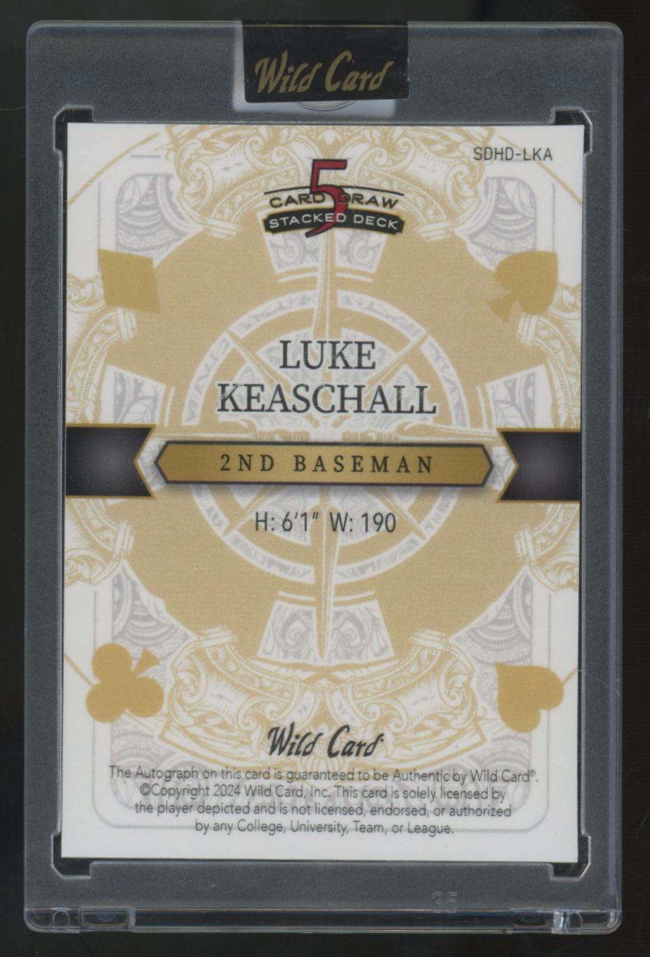 2024 Wild Card 5 Card Draw Luke Keaschall RC Gold Jack Auto 1/1 #SDHD-LKA