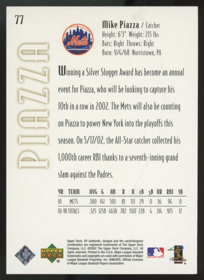 2002 Upper Deck SP Authentic Mike Piazza Limited Gold /50 #77