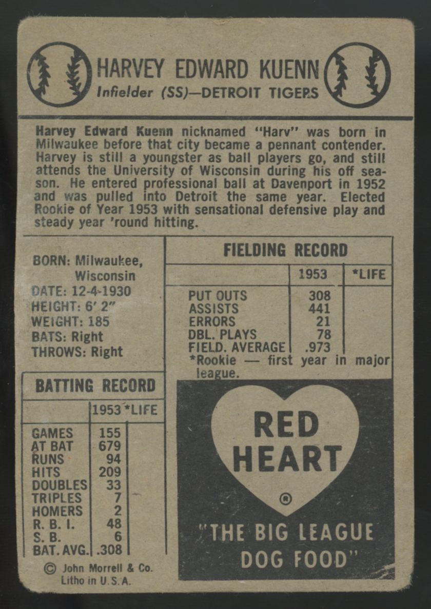 1954 Red Heart Harvey Kuenn RC Poor