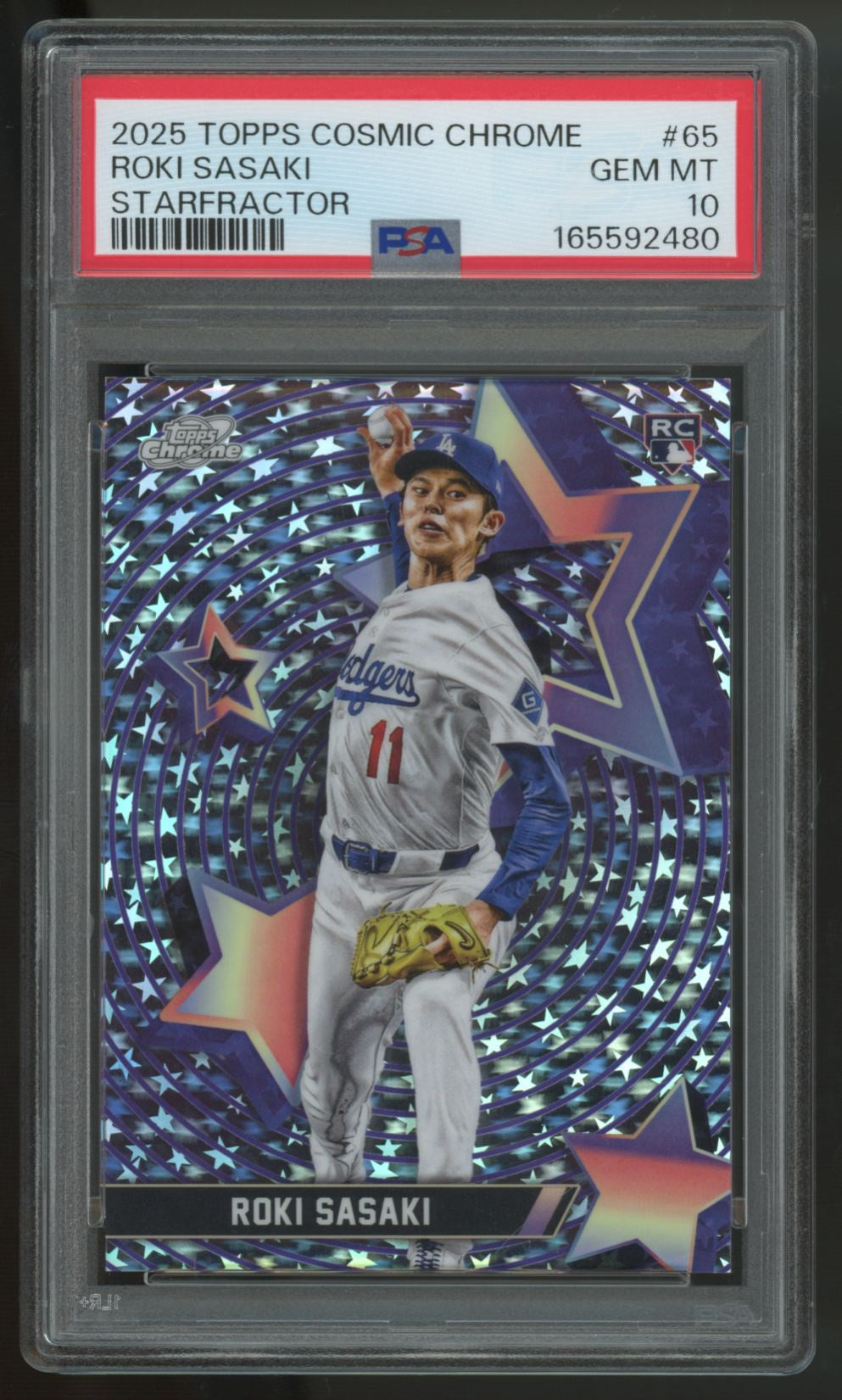 2025 Topps Chrome Cosmic Roki Sasaki RC Starfractor #SF-65 PSA 10