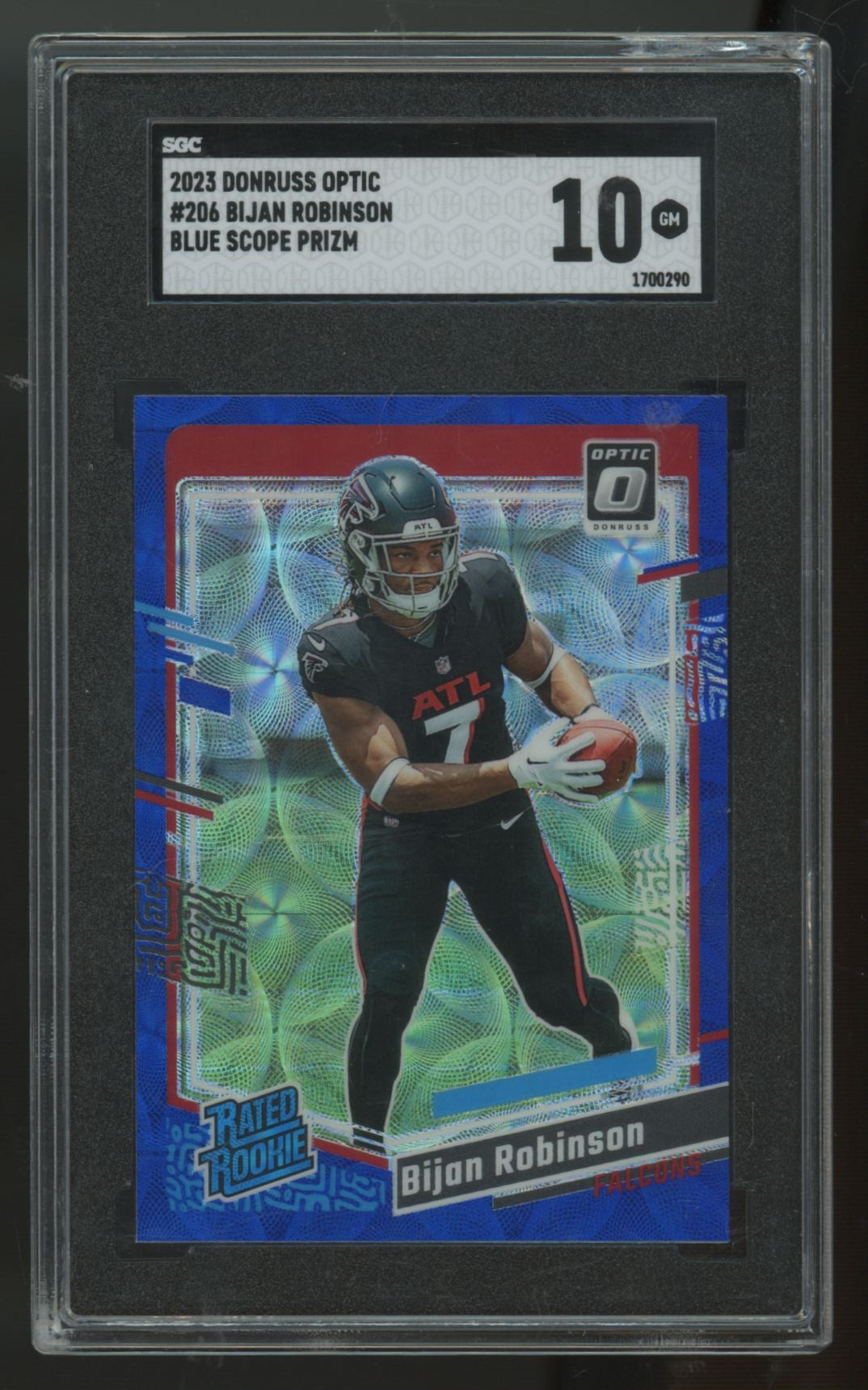 2023 Panini Donruss Optic Bijan Robinson RC Blue Scope Prizm #206 SGC 10