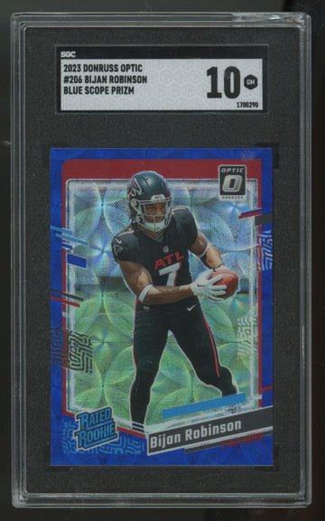 2023 Panini Donruss Optic Bijan Robinson RC Blue Scope Prizm #206 SGC 10