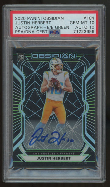 2020 Panini Obsidian Justin Herbert RC Electric Etch Auto Green /50 PSA 10 10