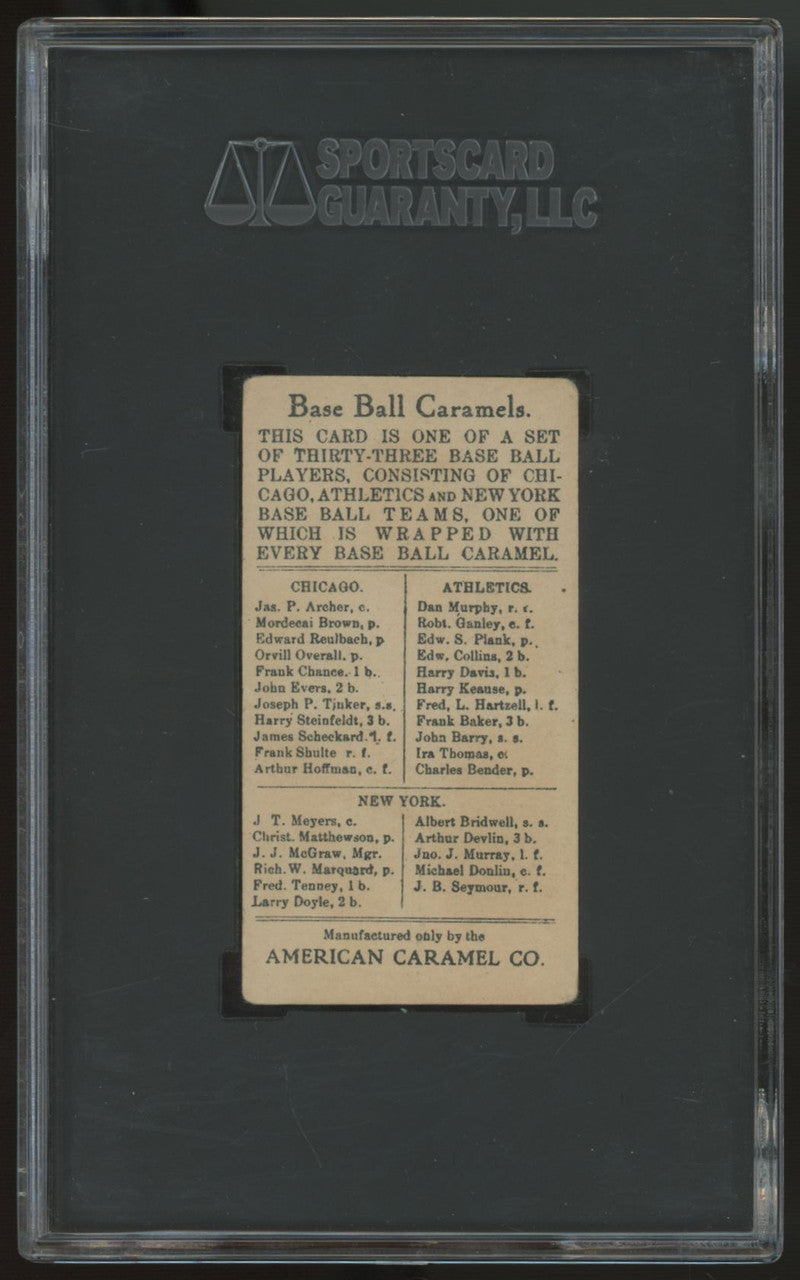 1909 E91B Christy Mathewson American Caramel Co. Back SGC 3